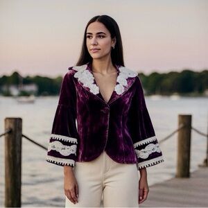 Victorian Steampunk Velvet & Lace Blazer Medium Red Purple Beaded Renaissance